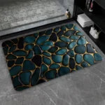 3D Stone Diatomaceous Earth Bath Mat Blue and Gold Stones Non-Slip Volume Super Absorbent Fast Drying for Bathroom Kitchen Mat