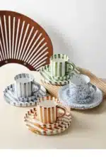Simple Striped Ceramic Teacup Hotel Café Porcelain Coffee Cup 280ml Office Mug Breakfast Bread Dessert Mug Gift Table