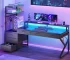 55" Gaming Desk with 6 Drawers, Corner Gaming Desk with Storage & LED Lights, Reversible PC Desk with Power Outlet,,