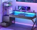 55" Gaming Desk with 6 Drawers, Corner Gaming Desk with Storage & LED Lights, Reversible PC Desk with Power Outlet,,