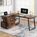 Tribesigns L-Shaped Computer Desk with 3 Drawers, Reversible Corner Home Office Desk with Shelves, 53-Inch Industrial PC