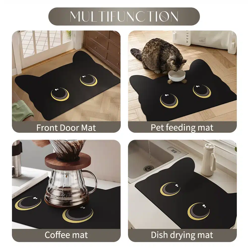 Cute Black Cat Shaped Quick-Dry Diatomaceous Earth Bath Mat Funny Cat Lovers Soft Diatom Mud Absorbent Floor Mat