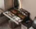 Modern dressing table set with mirror and stool in a stylish bedroom