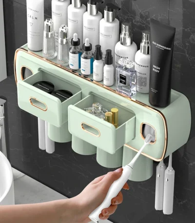 Magnetic Adsorption Inverted Toothbrush Holder 2 Automatic Toothpaste Squeezer Dispenser Storage Rack Bathroom Accessories