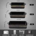 3-Piece Bakeware Set, 20x30 cm Casserole Pan, Cooking and Baking Dinnerware, Black Stripe Design – close-up detail