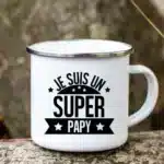 Super Papy Print Mugs Creative Coffee Cups Drink Water Tea Camping Cup Enamel Mug Outdoor Home Handle Drinkware Gift for