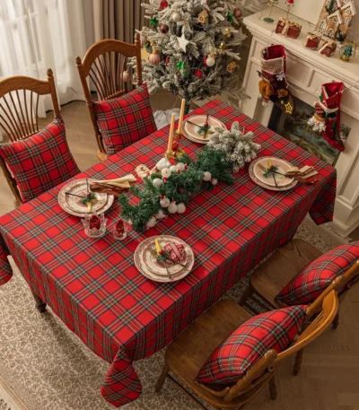 Christmas Checkered Tablecloth Rectangle Red Buffalo Plaid Linen Cotton Gingham Xmas Table Cloths Winter Farmhouse Table