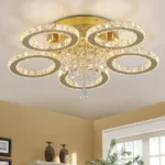 Luxury gold crystal chandelier LED ceiling light in modern living room