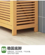 Solid wood floor-to-ceiling bathroom clothes rack with basket storage, towel holder and toilet organizer