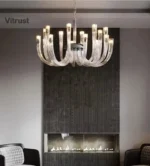Art Deco Design Elegant Lighting Fixture Luxury Crystal Chandelier Hanging Geometric Hollow Glass Chandelier Ceiling Light