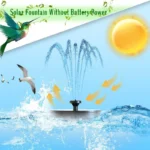 Outdoor bird bath fountain with solar panel and water spray in a garden