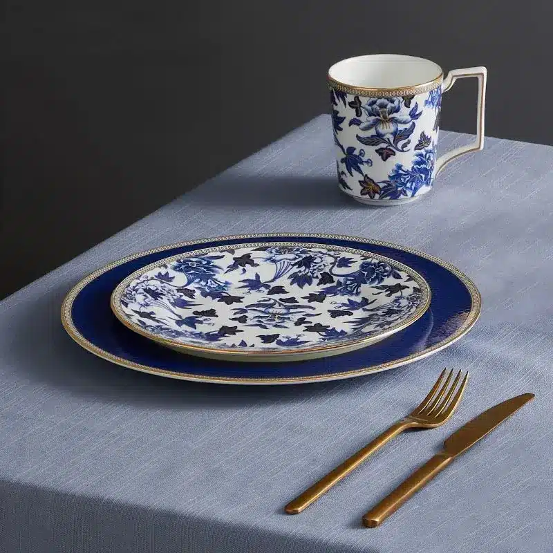 European Klein blue hibiscus bone porcelain plate ins wind European household high-end tableware housewarming gift box