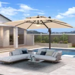 10 X 13 FT Cantilever Patio Umbrella with Base Included & Led Lights Outdoor Rectangle Offset Large Double Top,