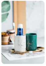 Creative Marbled Gold Plated Mouthwash Cup Couple Toothbrush Holder Bathroom Accessories Ceramic Mouthwash Cup Home