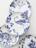 Chinese Painted Auspicious Animals Dessert Plates Vintage Blue and White Underglaze Ceramic Dinner Plate Afternoon Tea