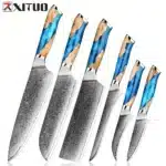 XITUO Damascus Kitchen Knife Set HighQuality 1-7PC Japanese VG10 Steel Chef Knife Cleaver Santoku Boning Fruit Knife Blue