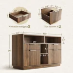 4 Drawer File Cabinet, Fluted Wood Lateral Filing Cabinet with Lock and Charging Station for Home Office, Printer,