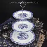 European Style Ceramic Double Layered Tray Fruit And Candy Plate Afternoon Tea Cake Stand Three Tier Dessert Holder Serving