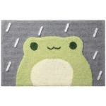 Non slip bathroom rug with frog and bear flocking design on bathroom floor