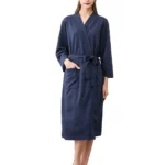 Women Water Absorption Bath Robe Solid Waffle Bathrobe Spa Home Dress Nightgown – side view