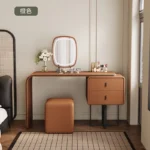modern extendable dressing table with mirror and stool in a bedroom