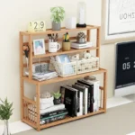 Wood 3 Layers Bookshelf Desk Organizer Student Book Holder Home Sundries Storage Shelve Kitchen Seasoning Rack Desk