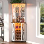 68.9“ Tall Corner Bar Cabinet, Wine Bar with LED Light and Mirror, Farmhouse Liquor Cabinet with Adjustable Shelf.Customized - Image 6