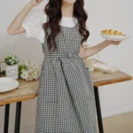 Korean Fresh Cotton Plaid Apron Side Slit Tie Gardening Vintage Apron Flower Shop Coffee Shop Restaurant Baking Apron – base
