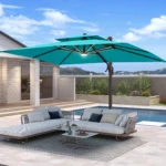 10 X 13 FT Cantilever Patio Umbrella with Base Included & Led Lights Outdoor Rectangle Offset Large Double Top,
