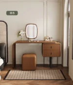 modern extendable dressing table with mirror and stool in a bedroom