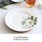 Bone China Dinnerware, Household Ceramic Rice Bowl, Deep Dishes, Soup Pots, Steak Flat Plate, Delicate Floral Tableware