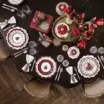 German Weibao Christmas tableware flat plate round cake mug teapot coffee cup soup salad – top view