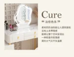 White modern dressing table with mirror and makeup stool - Goldoma furniture