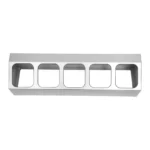 Stainless steel spice rack with 5 pans and lids on kitchen countertop
