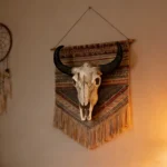 Creative 3D Longhorn Cow Skull Head Ornament Wall Hanging Resin Animal Statue Crafts Home Office Decor Retro Bull Skull