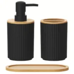 2pcs/set black bathroom accessories set, hands soap dispenser and toothbrush cup set, used for bathroom necessities – angled