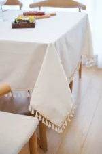 Nordic White Tablecloth Cotton Linen Map Rectangle Round Table Cloth Soft Cover Lace Tassel Outdoor Picnic Blanket for