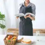 Vintage Washed Cotton Apron Japanese Simple Style Slim Long Apron Baking Cooking Nail Salon Workwear – top view