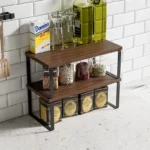 Simple Houseware Cabinet Organizer Shelf Kitchen Counter Shelves Kitchen Storage Spice Rack Stackable Metal and Engineered Wood