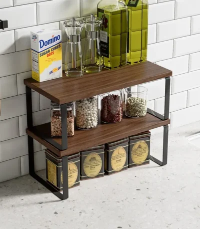 Simple Houseware Cabinet Organizer Shelf Kitchen Counter Shelves Kitchen Storage Spice Rack Stackable Metal and Engineered