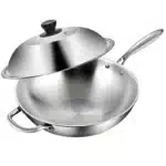 Tri-Ply Stainless Steel Wok Pan 12.6 Inch Stir-Frying Pan Induction Cooking Pan Dishwasher and Oven Safe with Auxiliary
