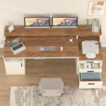 65 Inch Computer Desk with 3 Drawers & Storage Shelves, Executive Desk with File Drawer & Cabinet, Home Office Desk,
