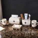Vintage Court Metallic Ceramic Lotion Bottle Toothbrush Holder Mouthwash Cup Soap Dish Bathroom Accessories Household