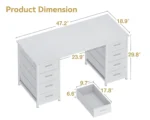 48" White Computer Desk with 8 Fabric Drawers Large Storage Home Office Study Gaming, Customized – close-up detail