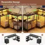 JHK 75IN L-Shaped Computer Desk with Power Outlet and LED Strip 2 Drawers For Study Office Gaming Wood Table Modern Work