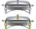 Stainless steel chafing dish buffet set with lid and handle on a table