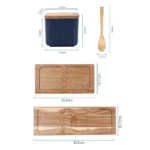 Ceramic kitchen storage container set with matte striped design and spoon