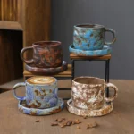 Japanese Ceramic Coffee Mug Saucer Vintage Stoneware Breakfast Oat Mug Creative Afternoon Camellia Flower Tea Cup Home Water