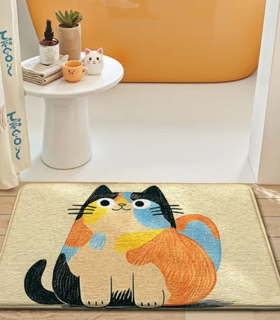 Cute Cartoon Cat Bath Mat - Super Soft Memory Foam Bathroom Rug, Fast Absorbing Quick Dry, Non-Slip Shower Mat for Kids