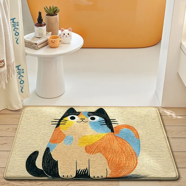 Cute Cartoon Cat Bath Mat - Super Soft Memory Foam Bathroom Rug, Fast Absorbing Quick Dry, Non-Slip Shower Mat for Kids